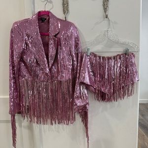 Nasty Gal Pink Sequin Fringe Set - Jacket & Shorts